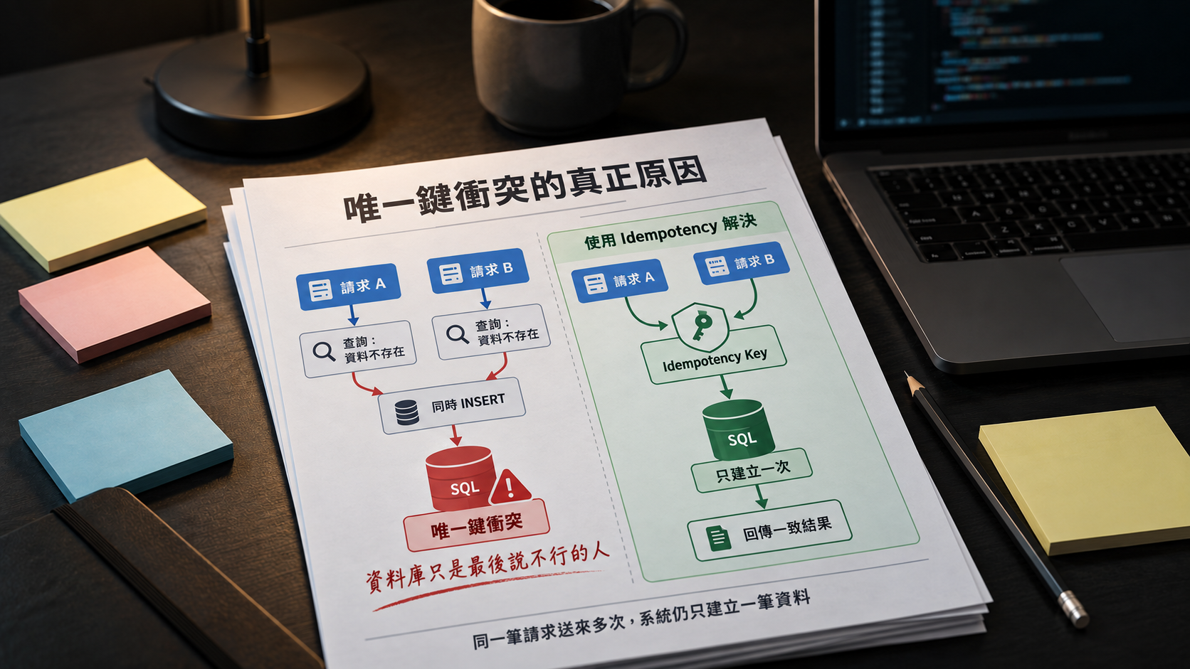 同一筆 POST 來了兩次：如何處理 SQL 唯一鍵衝突與交易競爭